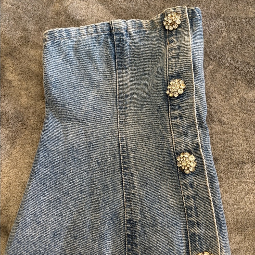 Denim Corset Top with Rhinestone Buttons - Picture 5 of 7